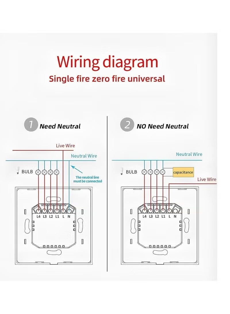 Unewshi WiFi Smart Wall Light Switch, No Neutral Wire Required, No Hub Required, Compatible with Google Home & Alexa, Touch & App Remote Control, Timing Function & Voice Control (Gang 4, Black) - Image 3