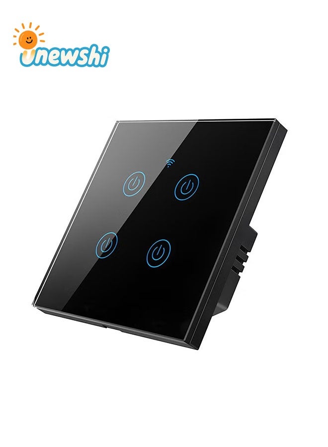 Unewshi WiFi Smart Wall Light Switch, No Neutral Wire Required, No Hub Required, Compatible with Google Home & Alexa, Touch & App Remote Control, Timing Function & Voice Control (Gang 4, Black) - Image 1