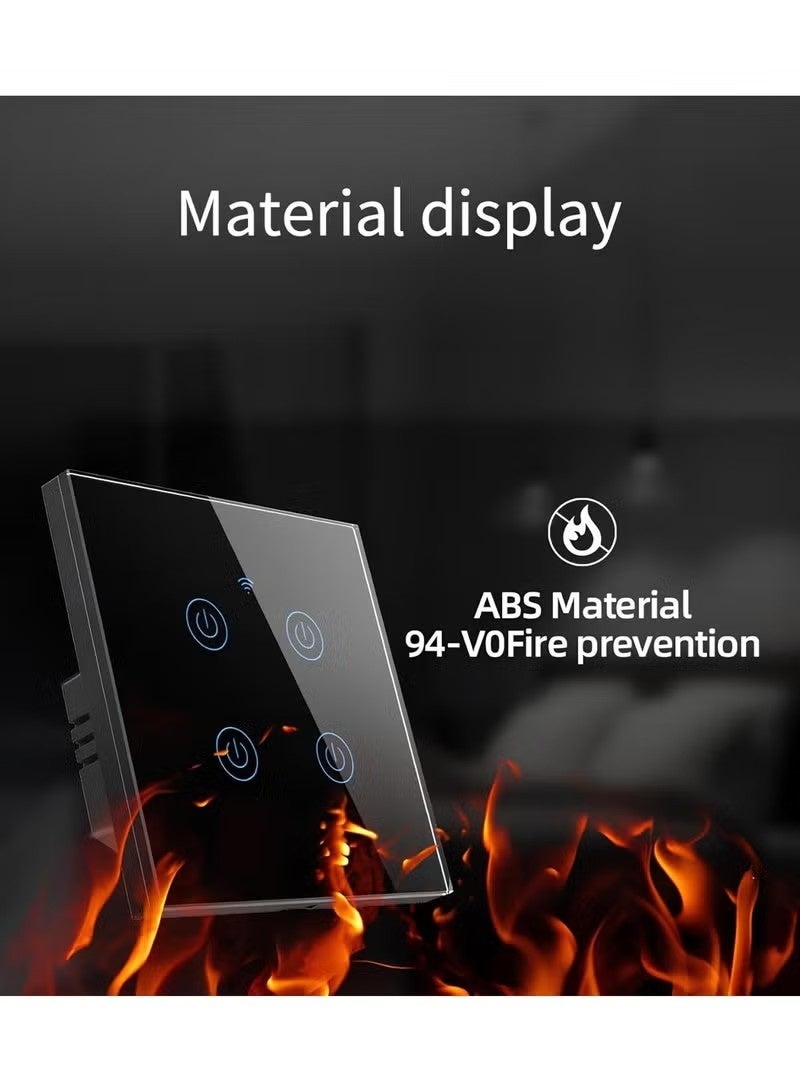 Unewshi WiFi Smart Wall Light Switch, No Neutral Wire Required, No Hub Required, Compatible with Google Home & Alexa, Touch & App Remote Control, Timing Function & Voice Control (Gang 4, Black) - Image 4