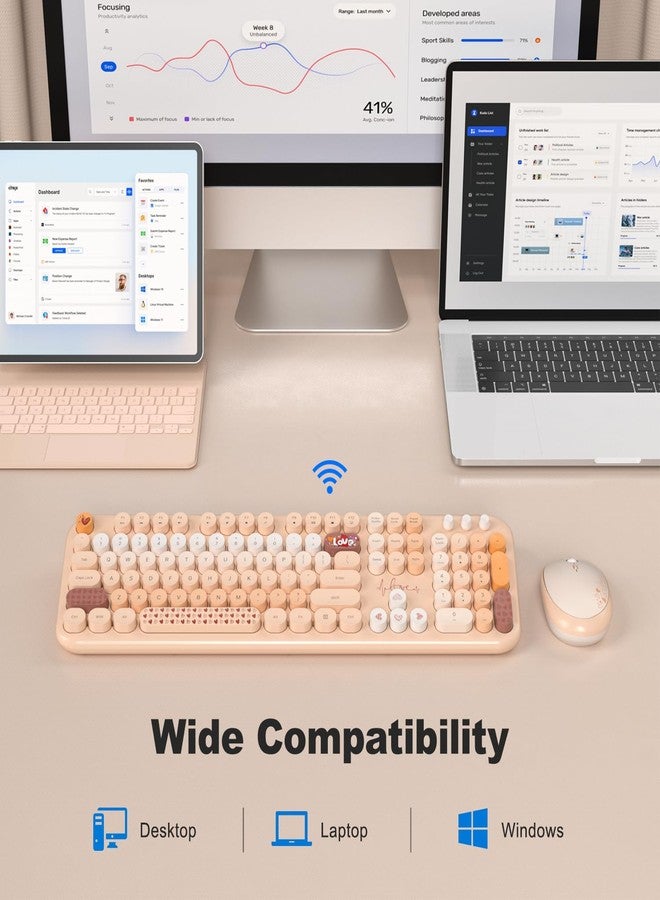 موفيفي مجموعة لوحة مفاتيح وماوس لاسلكية من MOFII، بحجم كامل 2.4 جيجاهرتز، متوافقة مع أجهزة الكمبيوتر المكتبية وأجهزة الكمبيوتر المحمولة وأجهزة الكمبيوتر المحمولة - (لون الشاي بالحليب) - Image 3