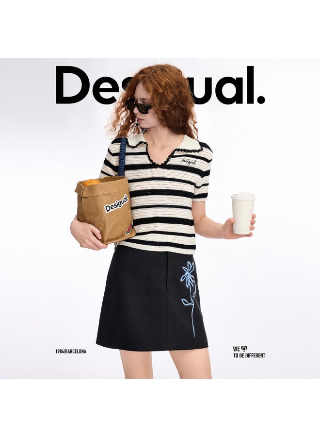 DESIGUAL وصول جديد ربيع-صيف 2025 تنورة قصيرة على شكل حرف A مزينة بالزهور ومقسمة الألوان - Image 5