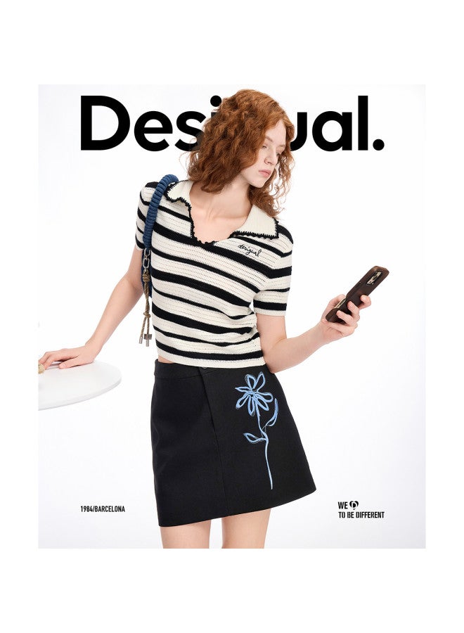 DESIGUAL وصول جديد ربيع-صيف 2025 تنورة قصيرة على شكل حرف A مزينة بالزهور ومقسمة الألوان - Image 4