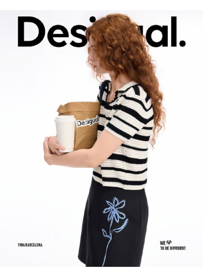 DESIGUAL وصول جديد ربيع-صيف 2025 تنورة قصيرة على شكل حرف A مزينة بالزهور ومقسمة الألوان - Image 1
