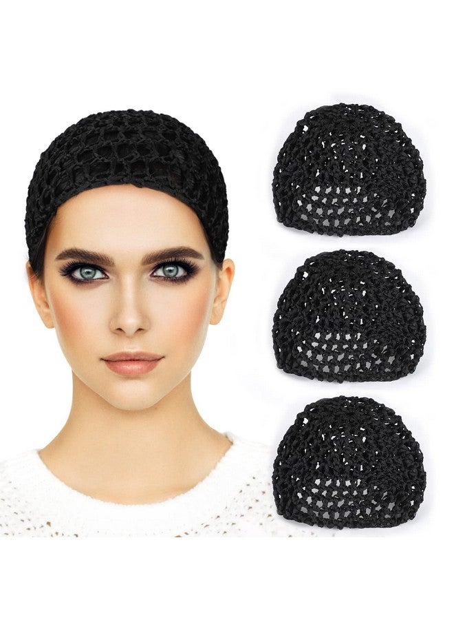 Etercycle 3 Pieces Mesh Crochet Hair Net Snoods For Women Soft Rayon Knit Crochet Hairnet Hair Cover Accessory For Sleeping (Black) - Image 1