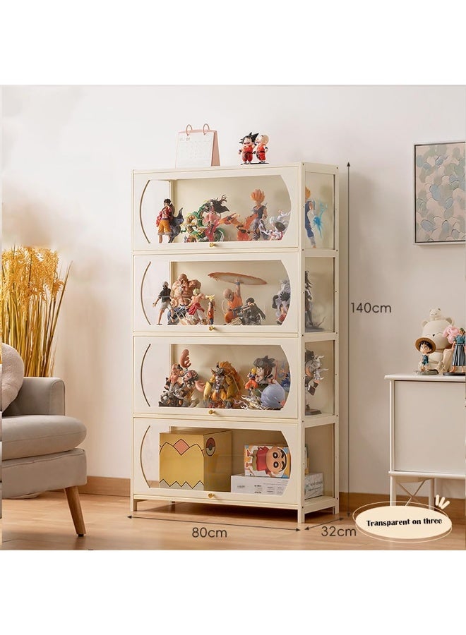 Rubik Display Cabinet with Acrylic Doors, Bamboo Wood Showcase with Transparent Sides for Action Figures, Toys, Awards & Collectibles 140x80x32cm (Style-B, Off White) - Image 2