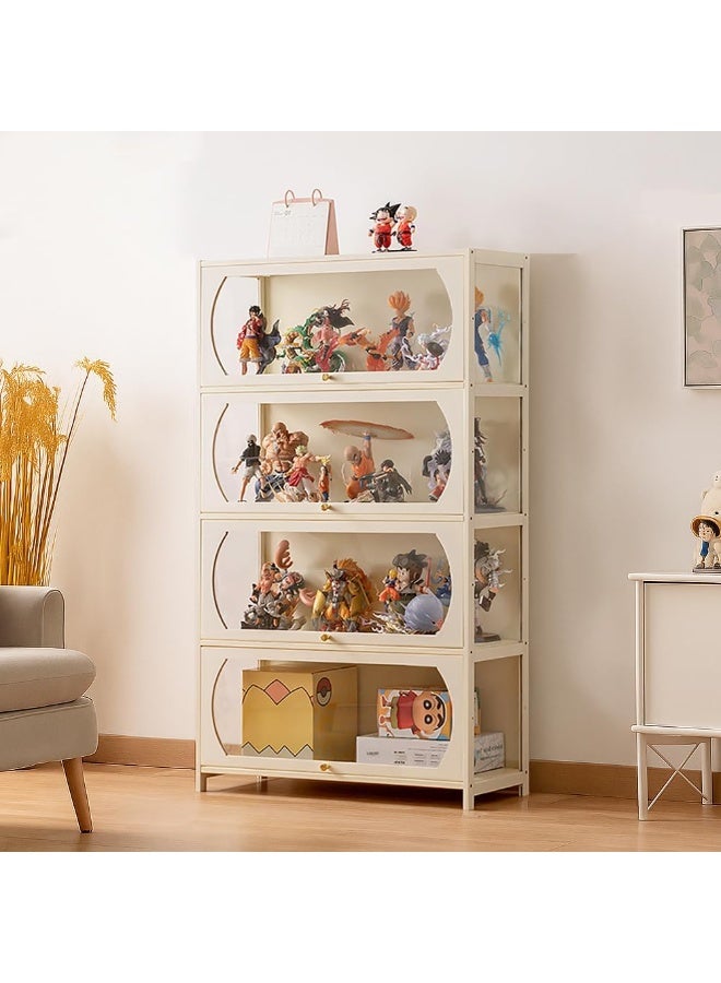 Rubik Display Cabinet with Acrylic Doors, Bamboo Wood Showcase with Transparent Sides for Action Figures, Toys, Awards & Collectibles 140x80x32cm (Style-B, Off White) - Image 1