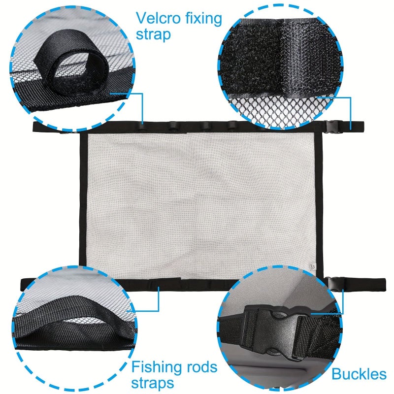SUV Ceiling Storage Net With Fishing Rod Holder Durable Polyester Mesh 1pc - Image 5