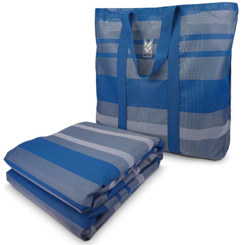 CGEAR RV Comfort Mat  Patented SandFree Technology with Ultra Soft Material  Sized to Your RV Campsite Beach House  Great Outdoor Patio Rug for RV and Camping Navy Dynamic Stripe 4 x 5