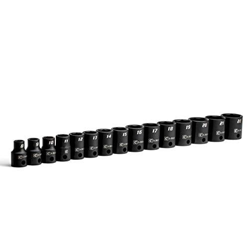 Capri Tools 3/8-Inch Drive Shallow Impact Socket Set, Metric, 8 to 22 mm, Premium Chrome Molybdenum Steel, 15-Piece - Image 1