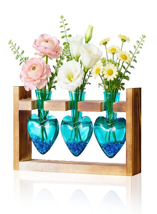 Nacome Plant Terrarium Propagation Stations: Valentines Day Gifts for Her Plant Lovers Women Mom Wife Daughter - 3 Bulb Glass Vase with Wooden Stand Tabletop for Hydroponics Indoor Office Home Decor - Image 1