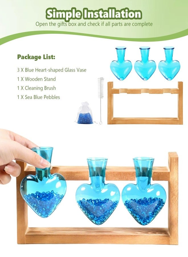 Nacome Plant Terrarium Propagation Stations: Valentines Day Gifts for Her Plant Lovers Women Mom Wife Daughter - 3 Bulb Glass Vase with Wooden Stand Tabletop for Hydroponics Indoor Office Home Decor - Image 3