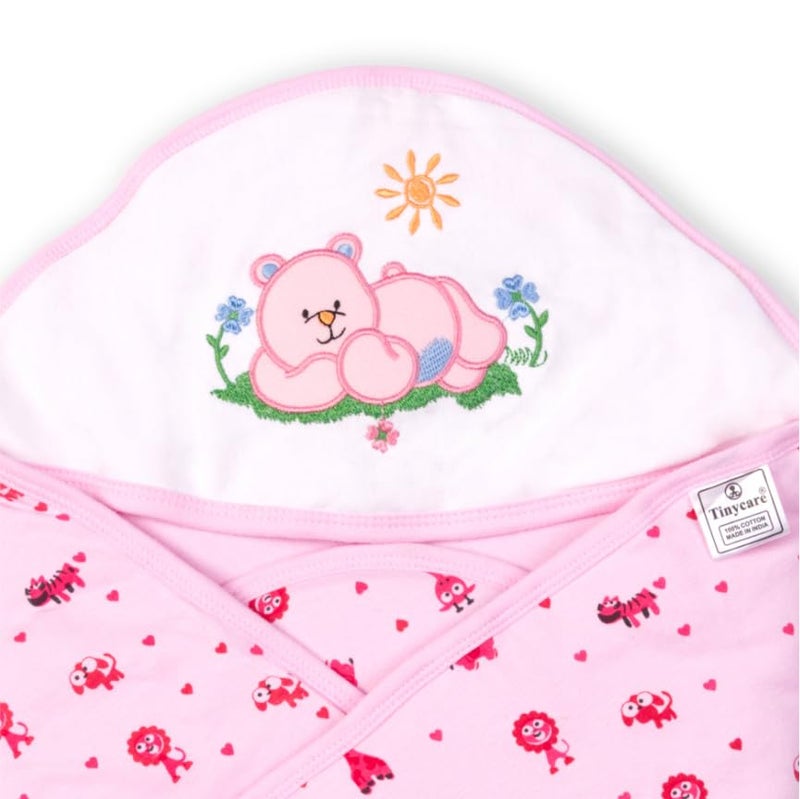 Tinycare Baby Interlock Clr Ptd Wraps with Polyfill Color Printed Pink | 70X70 cm - Image 2