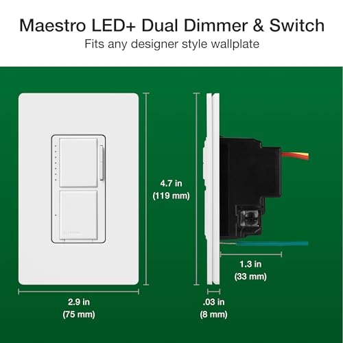 Lutron Maestro LED+ Dual Dimmer and Switch | 75-Watt LED Bulbs/2.5A Fans, Single-Pole | MACL-L3S25-WH | White - Image 2