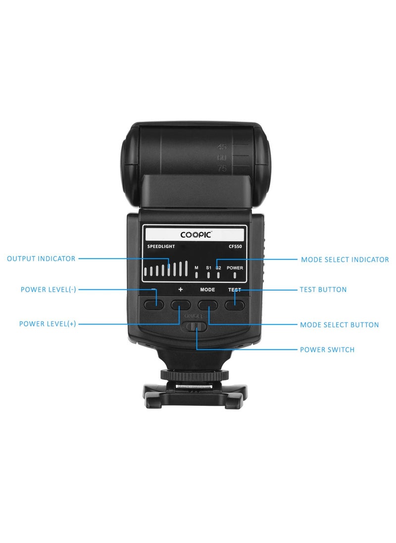 Coopic - فلاش زناد لاسلكي COOPIC CF550 Speedlite s1، s2 متوافق مع Canon Nikon Panasonic Olympus Pentax وغيرها من الكاميرات الرقمية DSLR مع الحذاء الساخن القياسي - Image 1