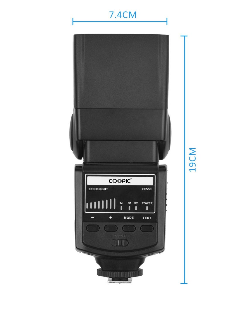 Coopic - فلاش زناد لاسلكي COOPIC CF550 Speedlite s1، s2 متوافق مع Canon Nikon Panasonic Olympus Pentax وغيرها من الكاميرات الرقمية DSLR مع الحذاء الساخن القياسي - Image 1