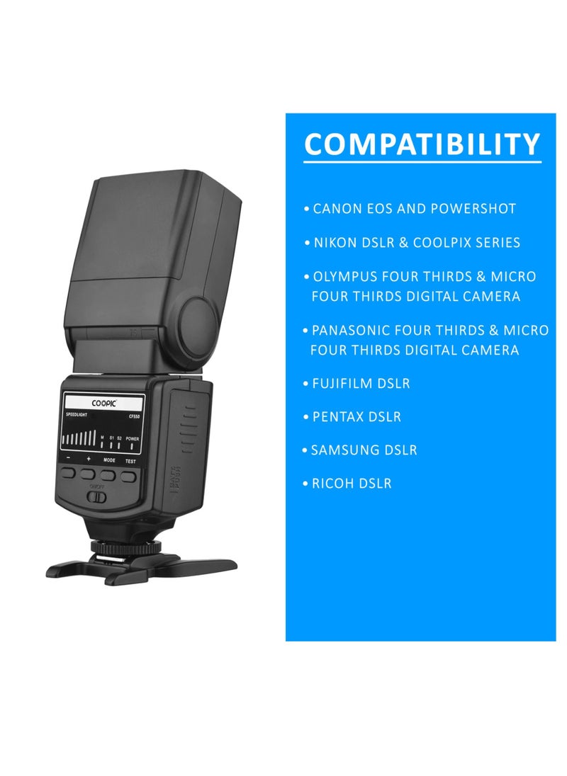 Coopic - فلاش زناد لاسلكي COOPIC CF550 Speedlite s1، s2 متوافق مع Canon Nikon Panasonic Olympus Pentax وغيرها من الكاميرات الرقمية DSLR مع الحذاء الساخن القياسي - Image 1