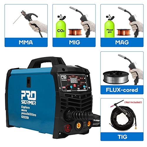 Prostormer Welding Machine, MIG/TIG/MMA 3 in 1 Multifunctional Welder with Digital Display, Electrode Holder, Earth Clamp, Input Power Adapter Cable and Brush - Image 4