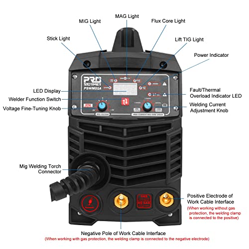 Prostormer Welding Machine, MIG/TIG/MMA 3 in 1 Multifunctional Welder with Digital Display, Electrode Holder, Earth Clamp, Input Power Adapter Cable and Brush - Image 3