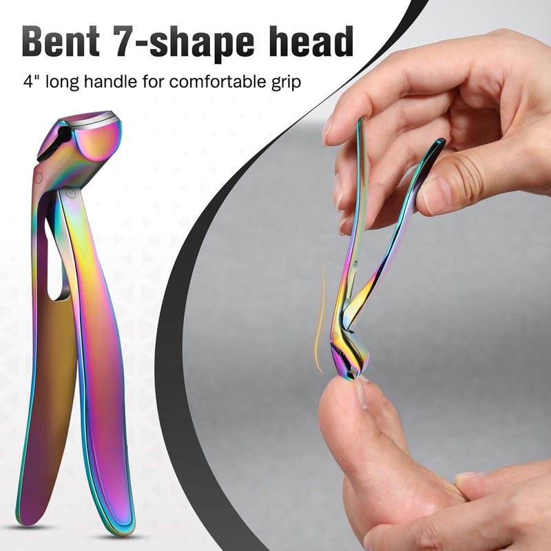 FERYES Angled Head Long Handled Toenail Clipper for Seniors - Large Wide Jaw Nail Clipper with Catcher for Thick Nails - Easier Trimming, Ergonomic Design (Rainbow Efficiency boosted construction - Image 4