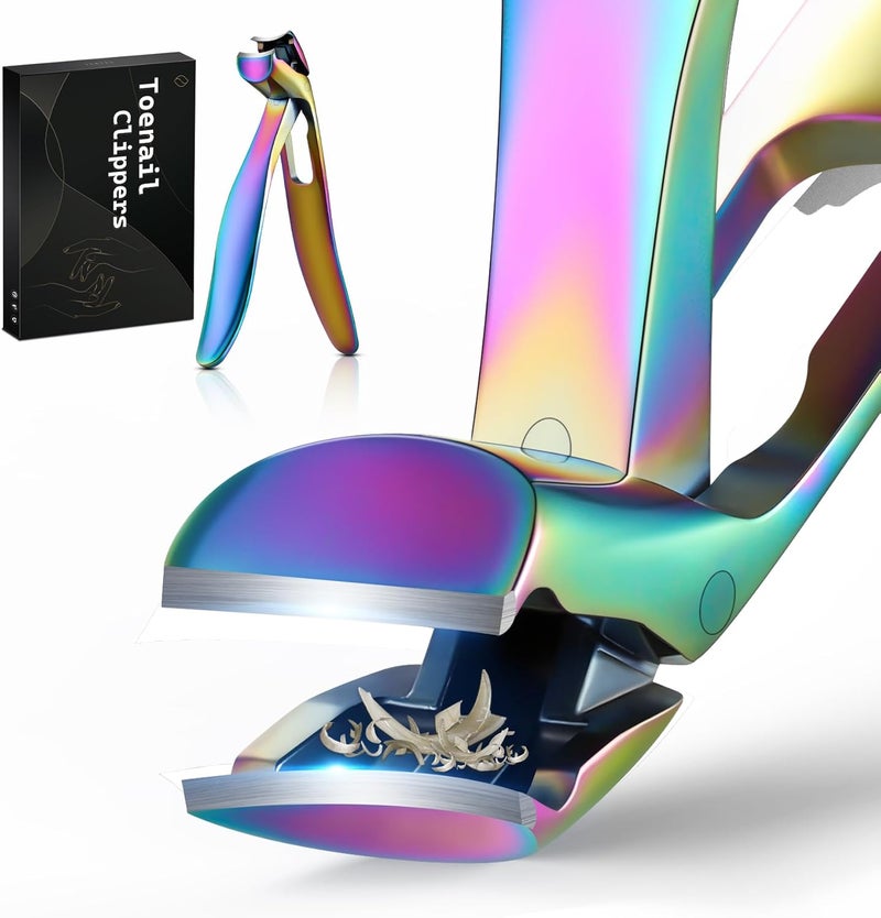 FERYES Angled Head Long Handled Toenail Clipper for Seniors - Large Wide Jaw Nail Clipper with Catcher for Thick Nails - Easier Trimming, Ergonomic Design (Rainbow Efficiency boosted construction - Image 1