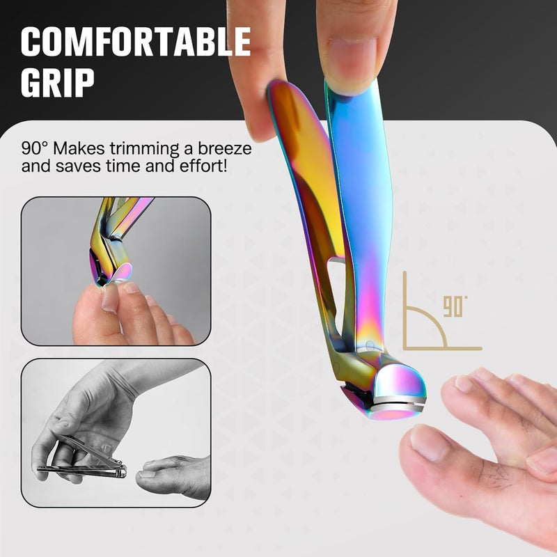 FERYES Angled Head Long Handled Toenail Clipper for Seniors - Large Wide Jaw Nail Clipper with Catcher for Thick Nails - Easier Trimming, Ergonomic Design (Rainbow Efficiency boosted construction - Image 2