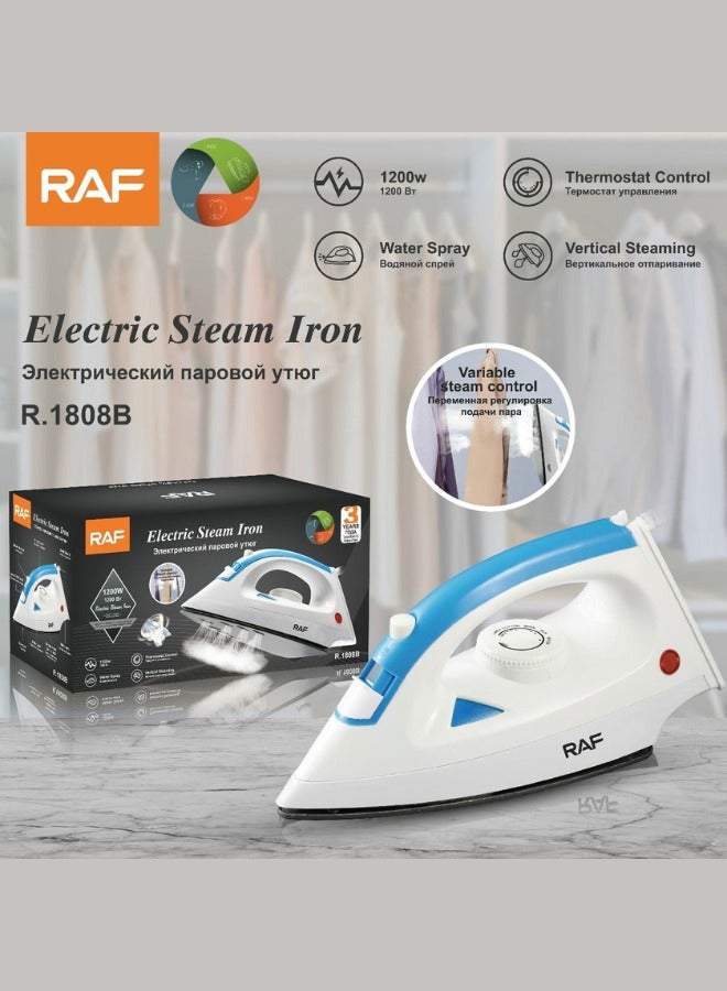 آر إيه أف مكواة بخار مع قاعدة سيراميك، خزان مياه سعة 80 مل، دفع بخار قوي، منظم حرارة قابل للتعديل، جسم مقاوم للصدمات، 16 فتحة بخار لتوزيع الحرارة بالتساوي، 80 مل 1200 وات - Image 1