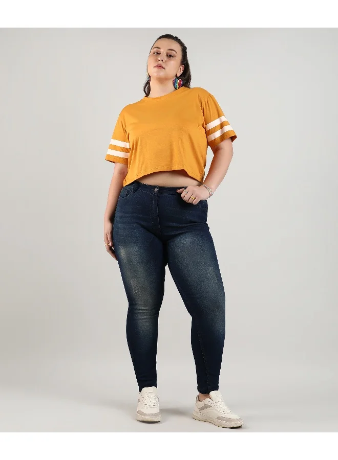 Instafab Plus Women's Mid-Rise Dark-Wash Denim Jeans