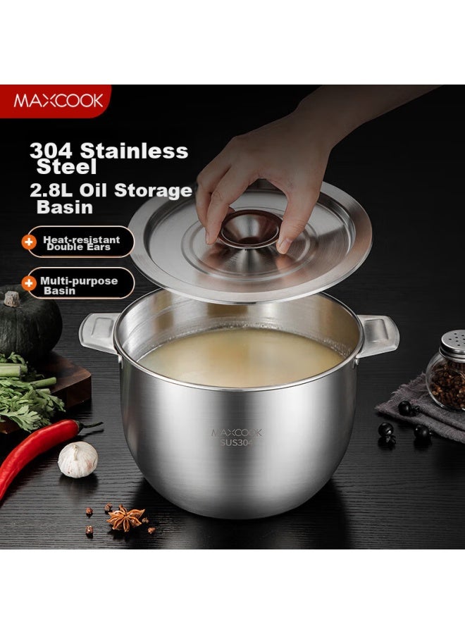 MAX COOK Meichun 304 Stainless Steel Lard Container Seasoning Bowl, Lard Bowl Seasoning Jar, 2.8l With Lid Mcwa9004 - Image 1