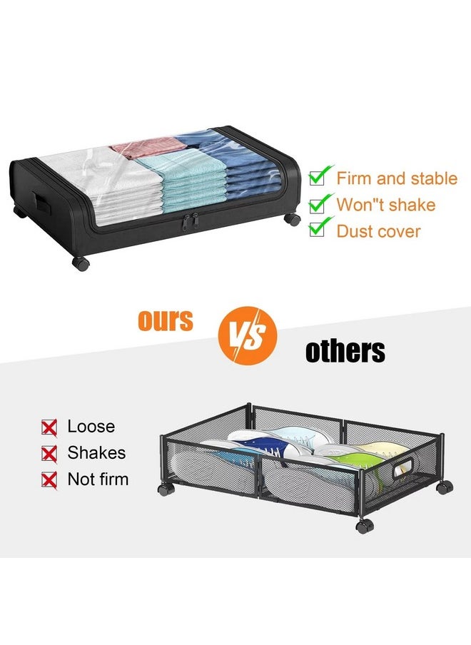 HOME CUBE HOME CUBE 1 Pc Under Bed Storage Organizer Zip Cover With Wheels, Rolling Under Bed Storage Container, Bedroom Storage Organization With Handle- Black, Metal, Fabric  - Image 3