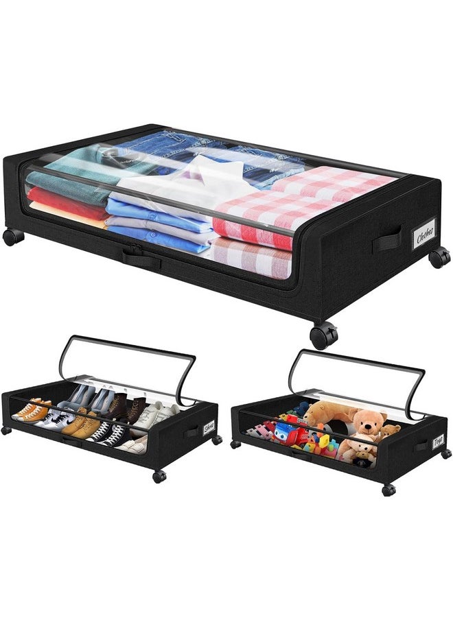 HOME CUBE HOME CUBE 1 Pc Under Bed Storage Organizer Zip Cover With Wheels, Rolling Under Bed Storage Container, Bedroom Storage Organization With Handle- Black, Metal, Fabric  - Image 1