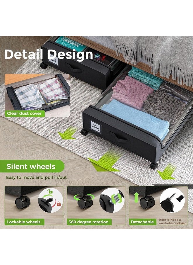 HOME CUBE HOME CUBE 1 Pc Under Bed Storage Organizer Zip Cover With Wheels, Rolling Under Bed Storage Container, Bedroom Storage Organization With Handle- Black, Metal, Fabric  - Image 5