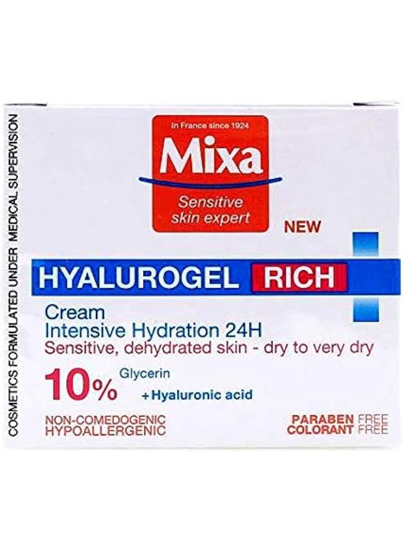Mixa - HYALUROGEL - Intensive Moisturizing Cream with Hyaluronic Acid and Glycerin France Sensitive Skin Expert Since 1924