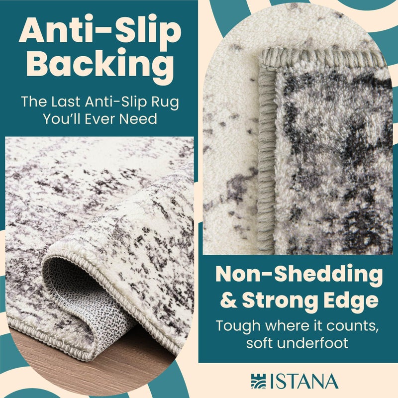 Istana Hallway Runner Rug 2x6 - White Cream/Grey Kitchen Rugs Non Slip Washable -Silk's Soft Touch Carpet Runner - Stylish Rug Runner for Home - Image 3