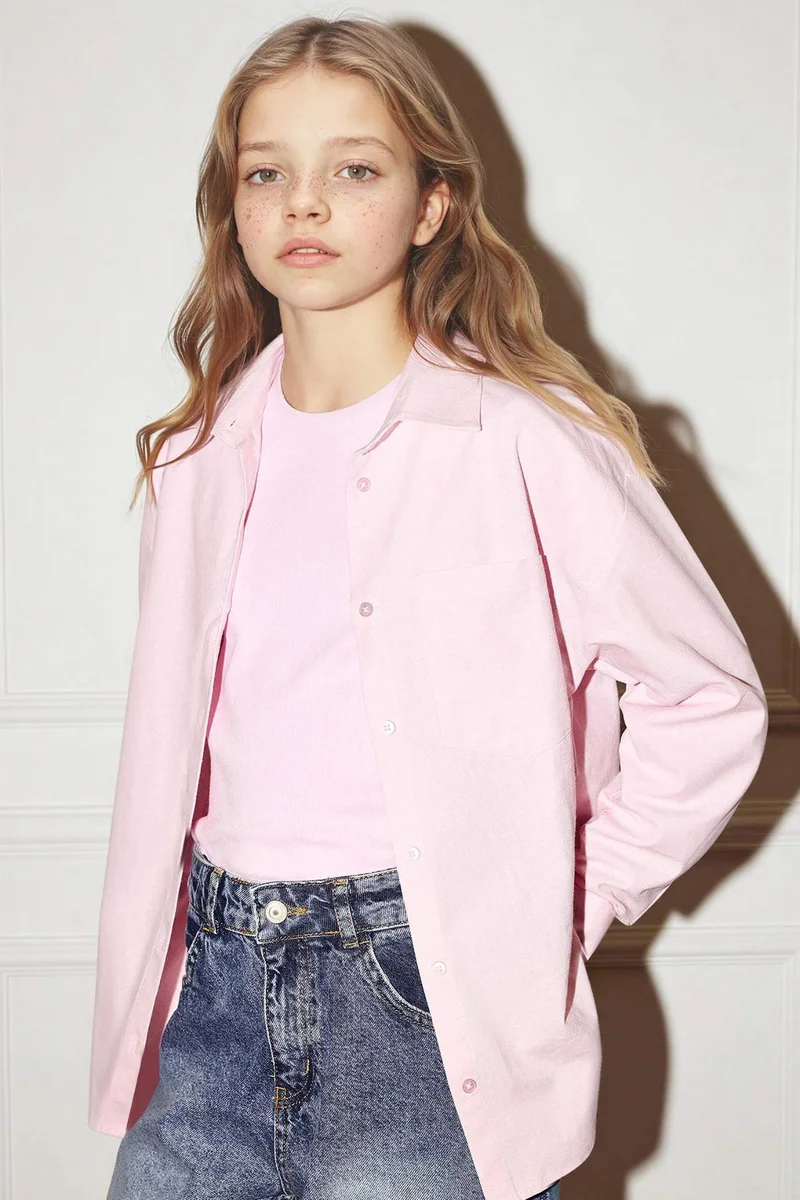 ديفاكتو Girl Oxford Shirt T-Shirt 2 Piece Set