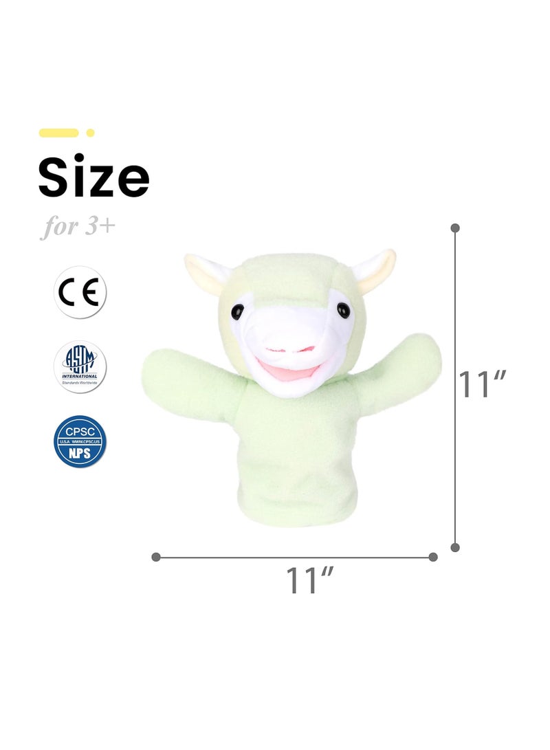 Excefore Lamb Hand Puppet Plush Sheep Animal Toy with Movable Mouth for Role Play Storytelling Preschool Teaching Birthday Gifts for Kids Boys Girls Green 13'' - Image 2