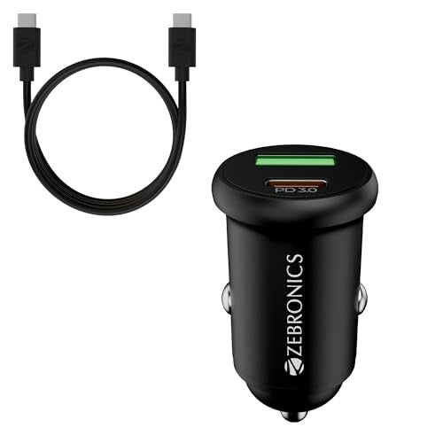 Zebronics 30W Car Charger with Dual-Output - Type-C & USB, Compact Design, PPS Tech, Rapid Charging, 1m Type-C Cable, Compact Size, for Smartphones, iPhones, Tablets, Earbuds (CC30) Black - Image 1