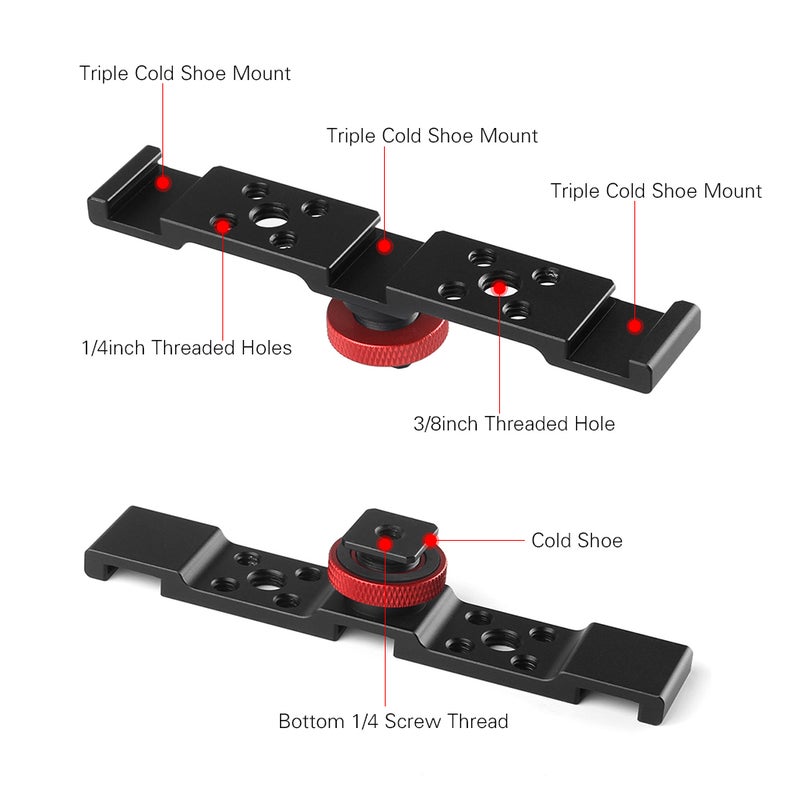 Aluminum Triple Cold Shoe Mount Plate Bracket for Camera Microphone LED Light Mounting - Image 3