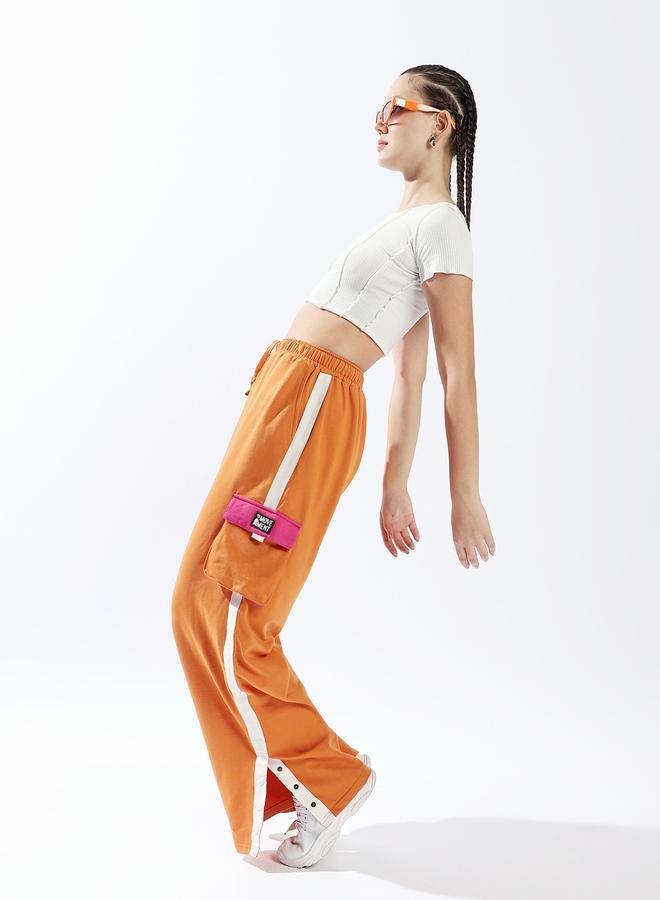 Hubberholme Women's Orange 100% Cotton Colourblocked Full Length Casual Jogger Track Pant - Image 1