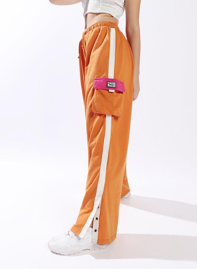 Hubberholme Women's Orange 100% Cotton Colourblocked Full Length Casual Jogger Track Pant - Image 2