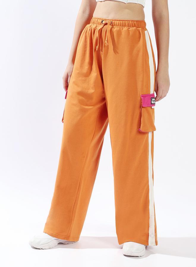 Hubberholme Women's Orange 100% Cotton Colourblocked Full Length Casual Jogger Track Pant - Image 3