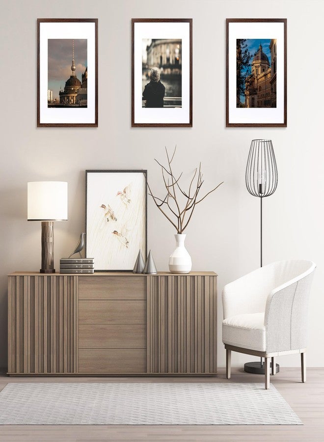 Hogaryo مجموعة هوغاريو من 3 إطارات صور بنية اللون مقاس 12×16 بوصة، يمكن عرض صور مقاس 8.5×11 بوصة مع إطار داخلي أو 12×16 بوصة بدون إطار داخلي على الحائط - Image 2
