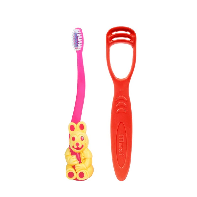 MAXI Oral Care Combo of 8-(4 Kids) Bingo Junior Toothbrush & (4 TC) 1 Number Tongue Cleaner - Image 3