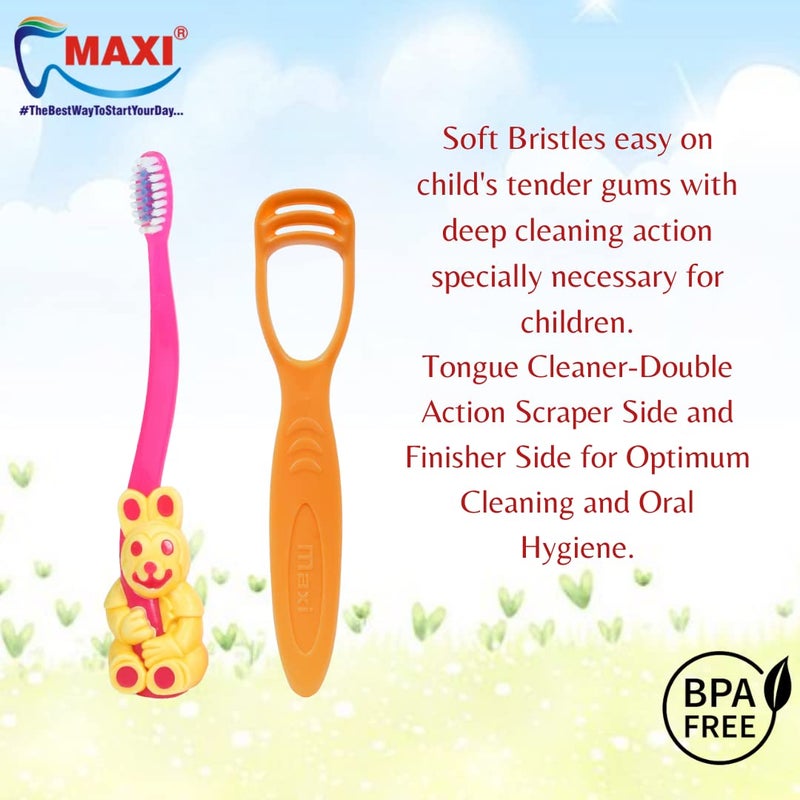 MAXI Oral Care Combo of 8-(4 Kids) Bingo Junior Toothbrush & (4 TC) 1 Number Tongue Cleaner - Image 2