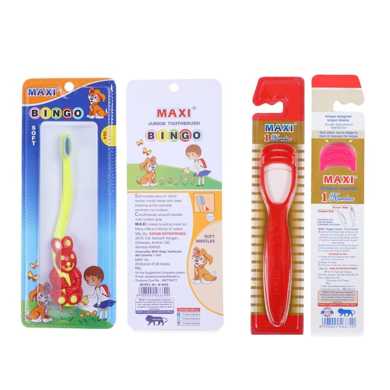 MAXI Oral Care Combo of 8-(4 Kids) Bingo Junior Toothbrush & (4 TC) 1 Number Tongue Cleaner - Image 5
