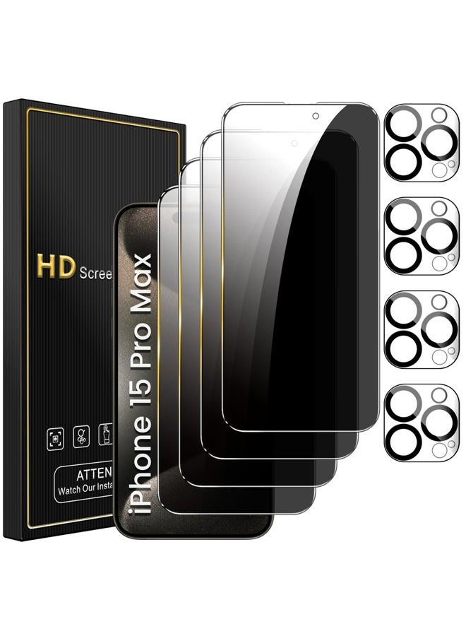 Romkasi 4 Pack Privacy Screen Protector for iPhone 15 Pro Max 6.7 Inch with 4 Pack Camera Lens Protector, Anti Spy Tempered Glass Film, Anti-Scratch, Touch Sensitive, Case Friendly - Image 1