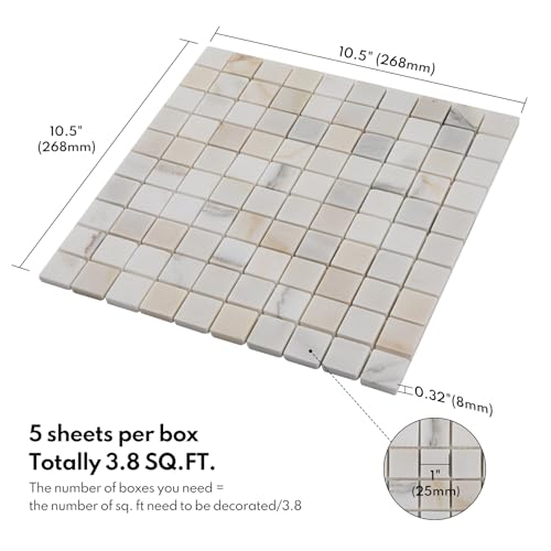 Lovdeco Calacatta Gold Marble Stone 1 Inch Square Marble Mosaic Tile for Kitchen Wall Bathroom Shower Floor (5 Sheet, Honed) - Image 3