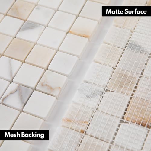 Lovdeco Calacatta Gold Marble Stone 1 Inch Square Marble Mosaic Tile for Kitchen Wall Bathroom Shower Floor (5 Sheet, Honed) - Image 4