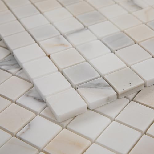 Lovdeco Calacatta Gold Marble Stone 1 Inch Square Marble Mosaic Tile for Kitchen Wall Bathroom Shower Floor (5 Sheet, Honed) - Image 1
