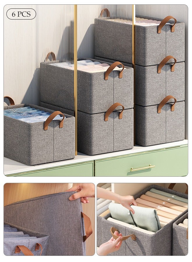 DUNISO 6 Pack Wardrobe Clothes Organizer, Foldable Jeans Closet Storage Basket, Clothes Drawer Organizer, Fabric Storage Box Organizer with Steel Frame, Stackable Shelf Storage Basket - Image 1
