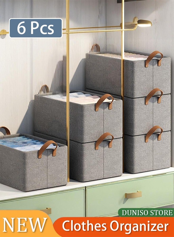 DUNISO 6 Pack Wardrobe Clothes Organizer, Foldable Jeans Closet Storage Basket, Clothes Drawer Organizer, Fabric Storage Box Organizer with Steel Frame, Stackable Shelf Storage Basket - Image 4